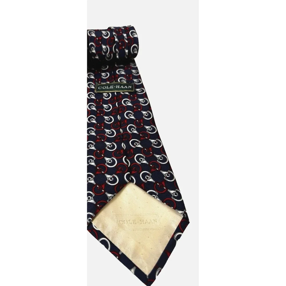 Cole Haan Navy Blue Red Silk Tie Equestrian Horse Bit Nautical Classic Prep 58